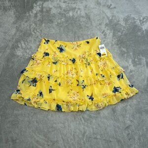 Lauren Ralph Lauren Womens Yellow Floral Tiered Ruffle Skirt Size 12 NWT 6131